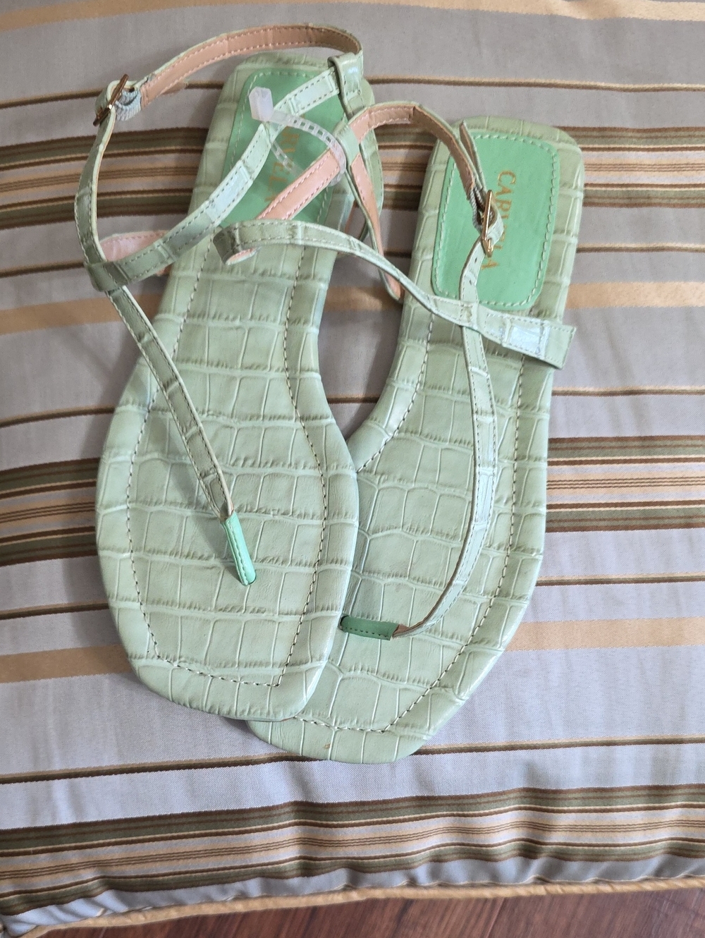Carvela Light Mint Croc-Embossed Strappy Leather Sandals. 38